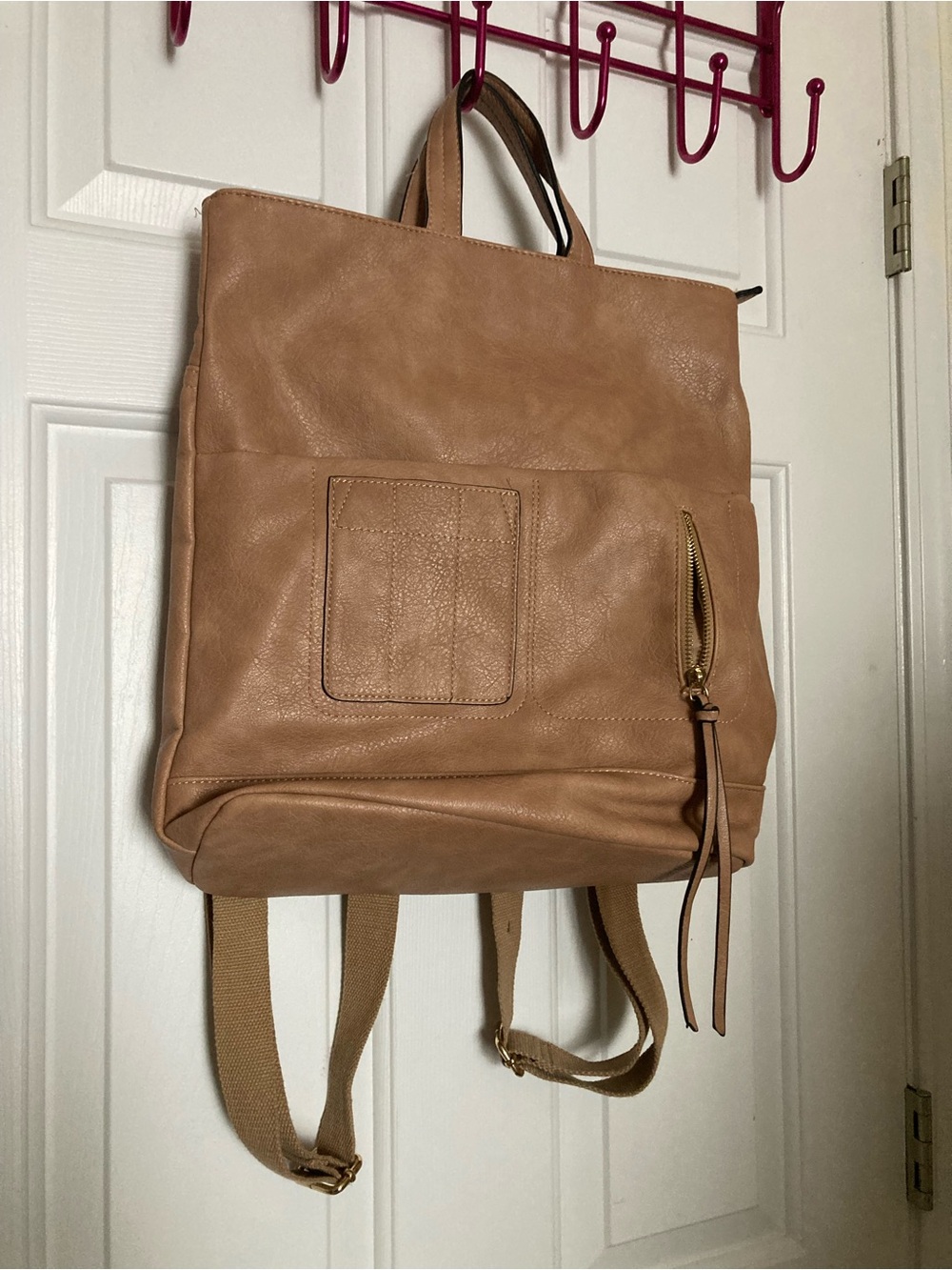 Tan Leatherette Women's Backpack Tote